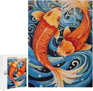 Puzzles for Adults 500 Pieces - Koi Colorful Koi Fish Perfect for Fun Brain Puzzle Lovers Vibrant Illustrations and Quality Pieces Challenging and Relaxing Gifts Idea