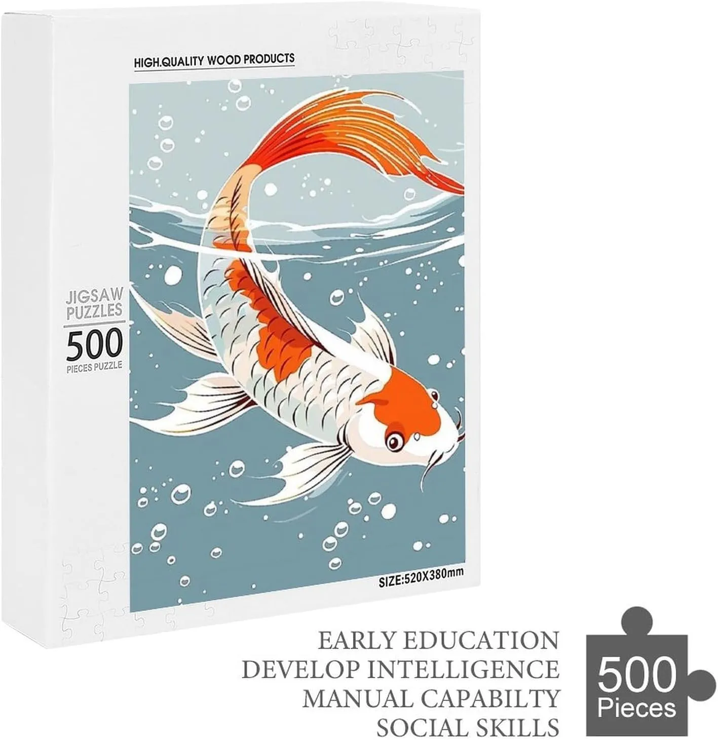 Puzzles for Adults 500 Pieces - Koi Swimming in Water Fish Puzzles for Family Games, Puzzle for Gifts, Funny Puzzle for Education