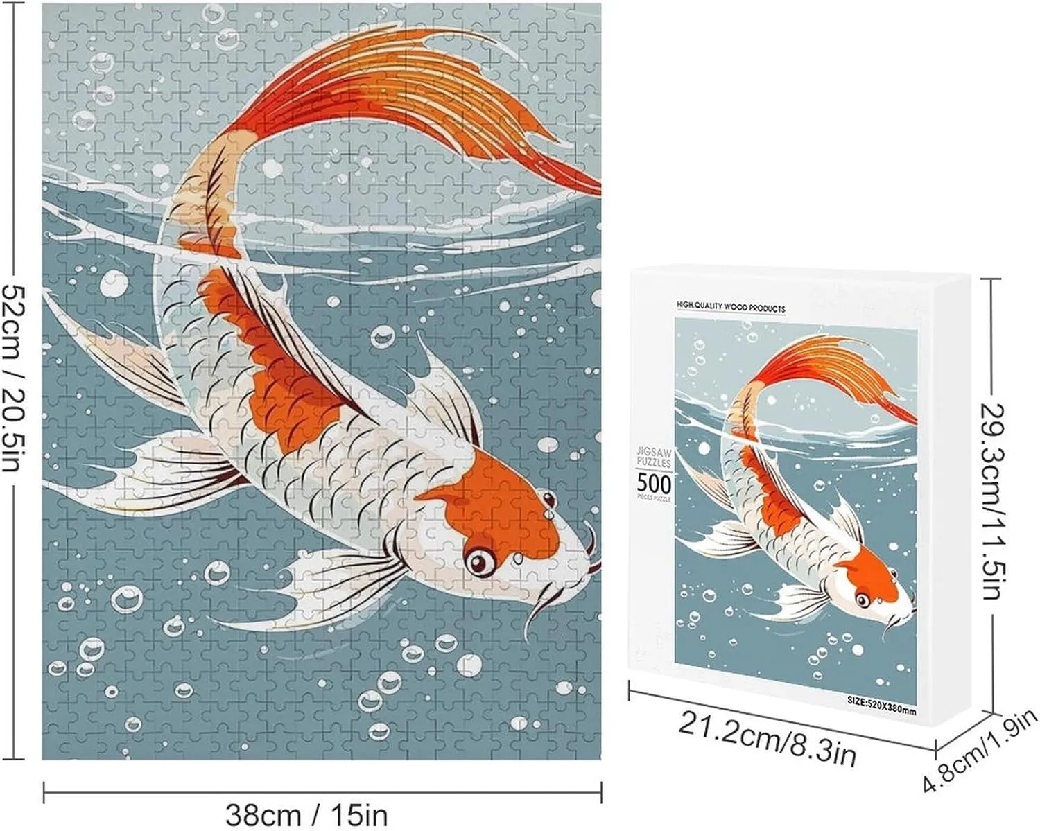 Puzzles for Adults 500 Pieces - Koi Swimming in Water Fish Puzzles for Family Games, Puzzle for Gifts, Funny Puzzle for Education