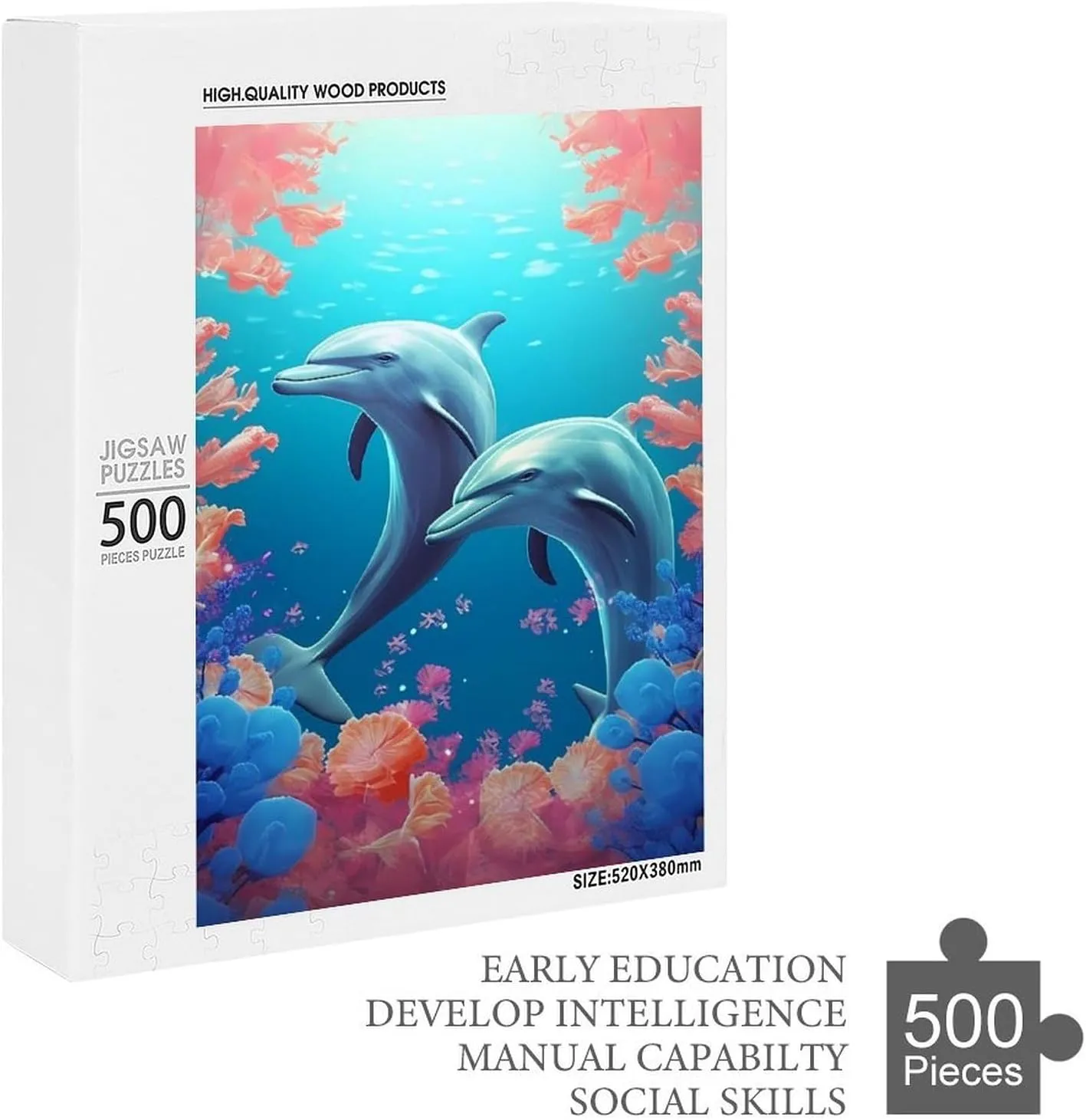 Puzzles for Adults 500 Pieces - Sea Fish Dolphins and Coral Challenging Gift for Puzzle Lovers, Fun Time with Friends, Displayable Wall Decor & Home Gift