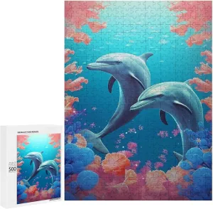 Puzzles for Adults 500 Pieces - Sea Fish Dolphins and Coral Challenging Gift for Puzzle Lovers, Fun Time with Friends, Displayable Wall Decor & Home Gift