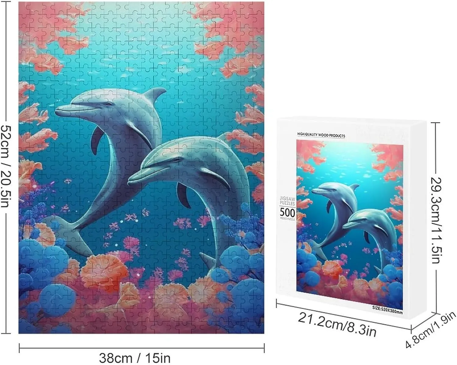 Puzzles for Adults 500 Pieces - Sea Fish Dolphins and Coral Challenging Gift for Puzzle Lovers, Fun Time with Friends, Displayable Wall Decor & Home Gift