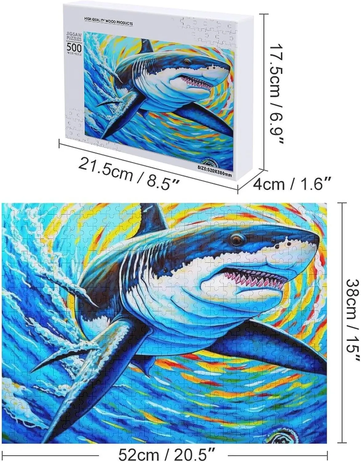 Puzzles for Adults 500 Pieces - Shark Animal Fish Funny Puzzle Learning Educational Puzzles for Children Girls and Boys