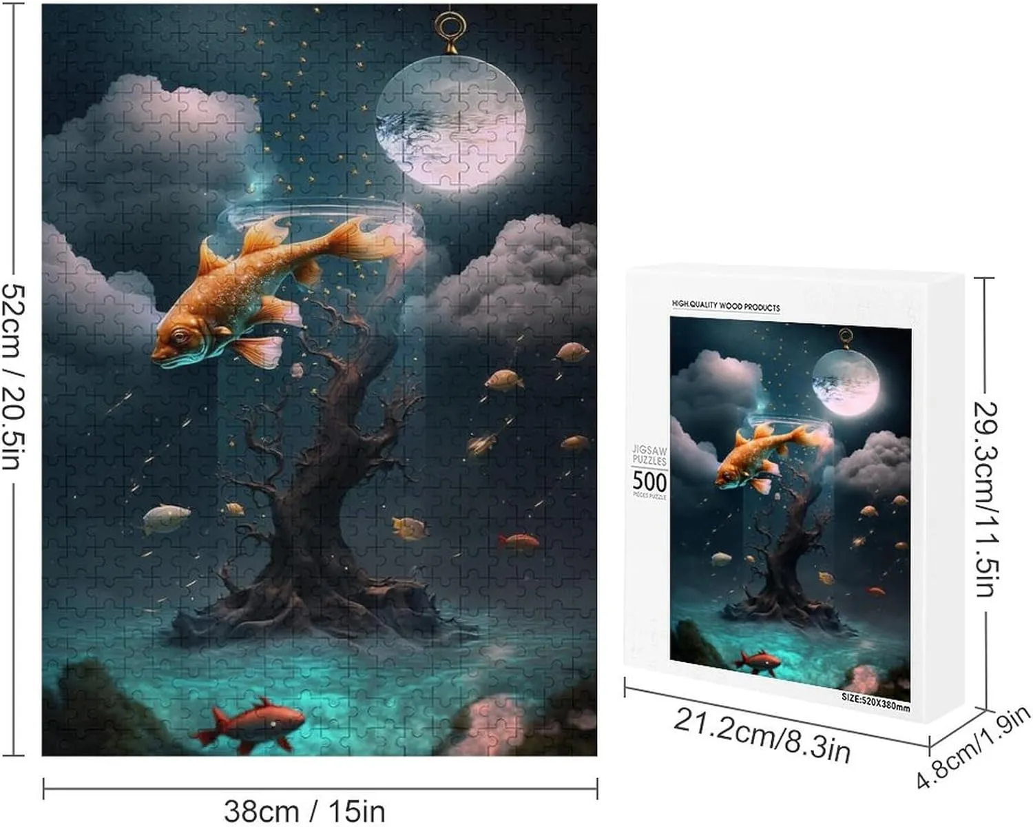 Puzzles for Adults 500 Pieces - Sky Guarded by Fish Funny Educational Puzzles, Birthday Christmas Valentine's Day Gift