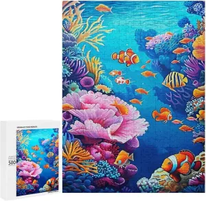 Puzzles for Adults 500 Pieces - The Vibrant Coral Reef with Colorful Fish Underwater Funny Puzzle Unique Difficult and Challenge Large Puzzle Game Toys Gift