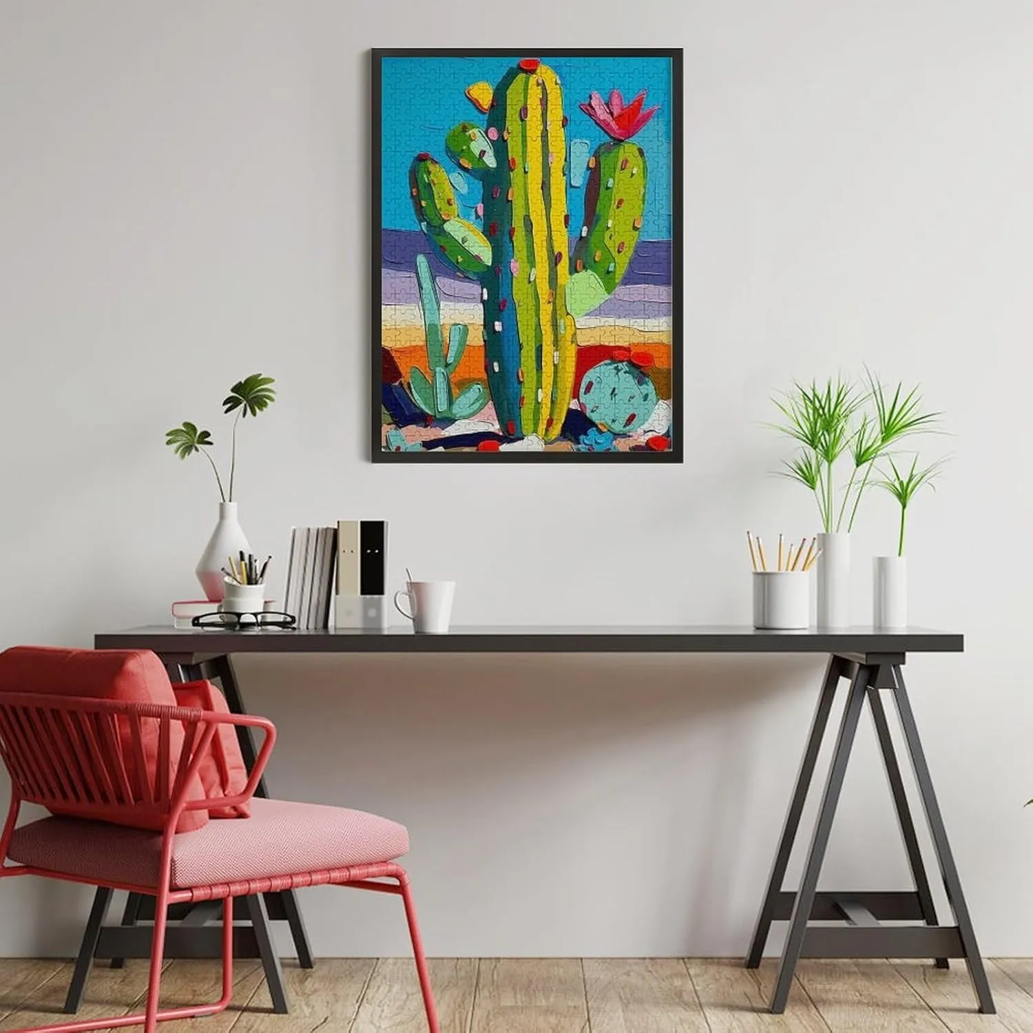 Puzzles for Adults 500 Pieces - Watercolour Cactus in Desert Flower Puzzle Brain Teaser Activity for Kids,Gift for Birthday Christmas
