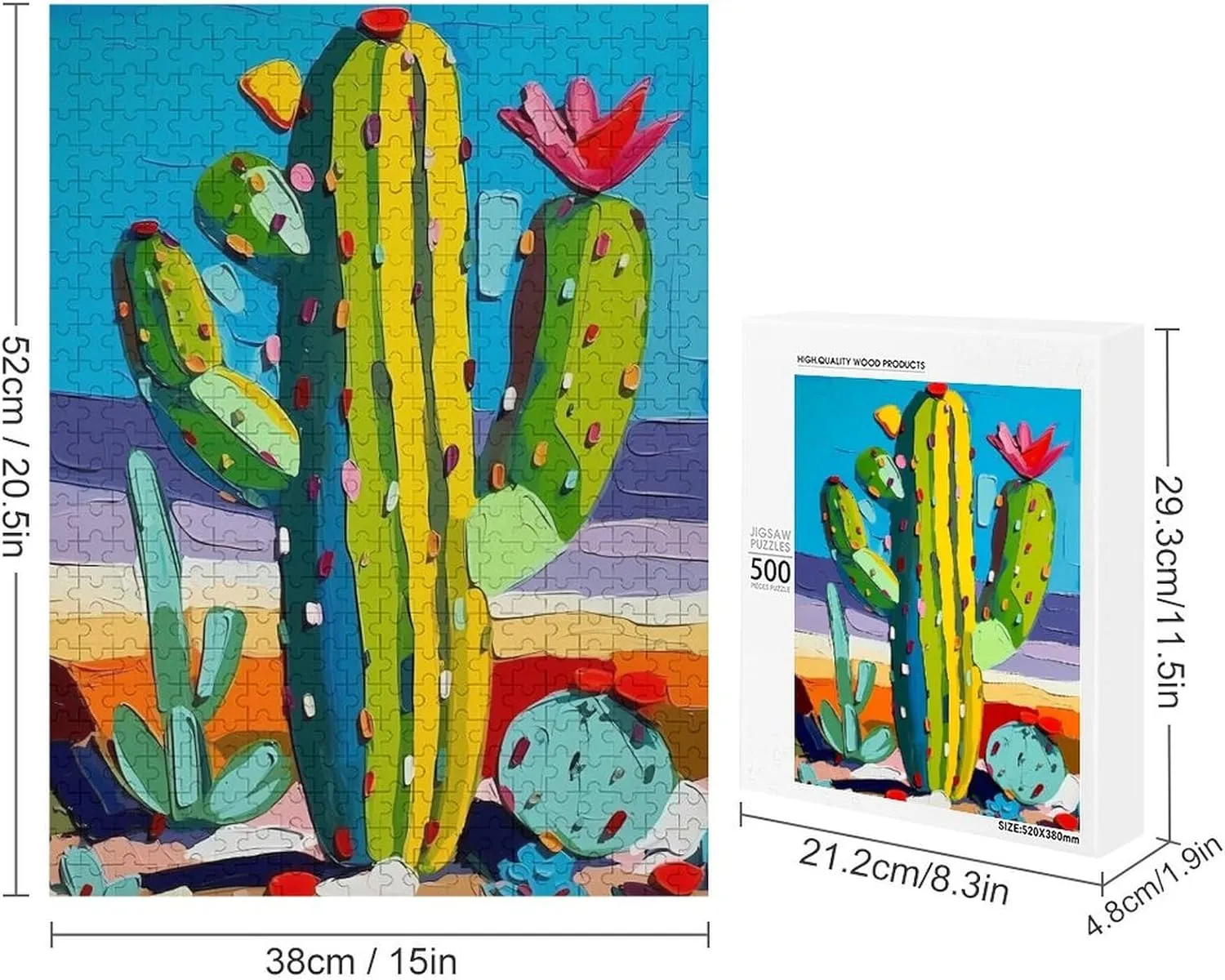 Puzzles for Adults 500 Pieces - Watercolour Cactus in Desert Flower Puzzle Brain Teaser Activity for Kids,Gift for Birthday Christmas