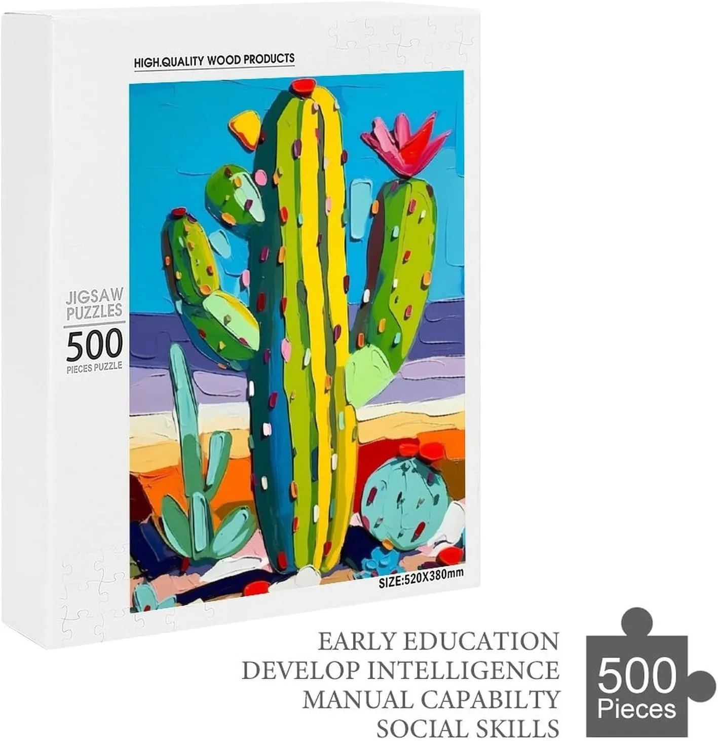 Puzzles for Adults 500 Pieces - Watercolour Cactus in Desert Flower Puzzle Brain Teaser Activity for Kids,Gift for Birthday Christmas