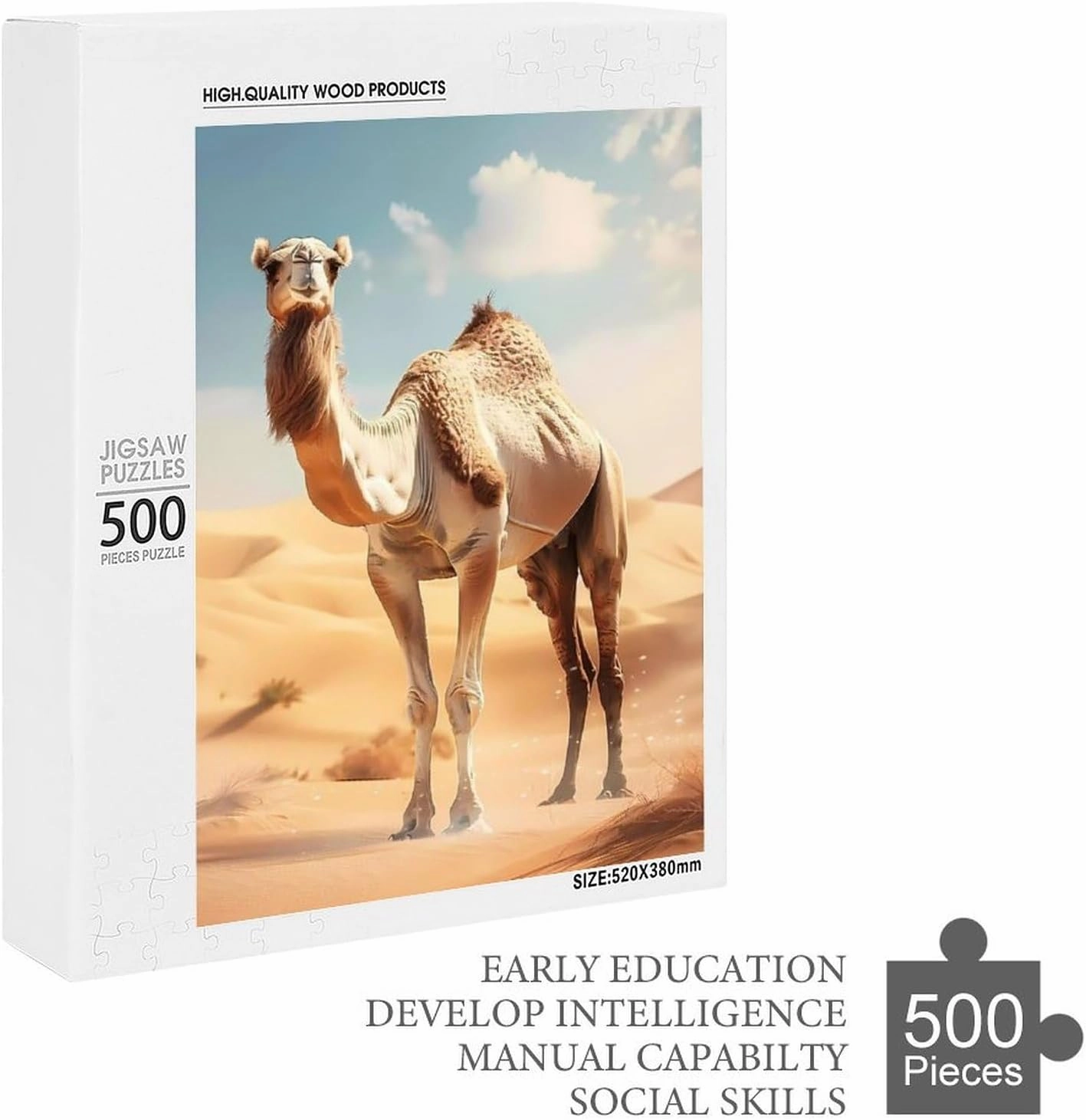 Puzzles for Adults 500 Pieces - The Camel Standing in The Desert Funny Inspirational Wooden Jigsaw Puzzles for Family Activities Games