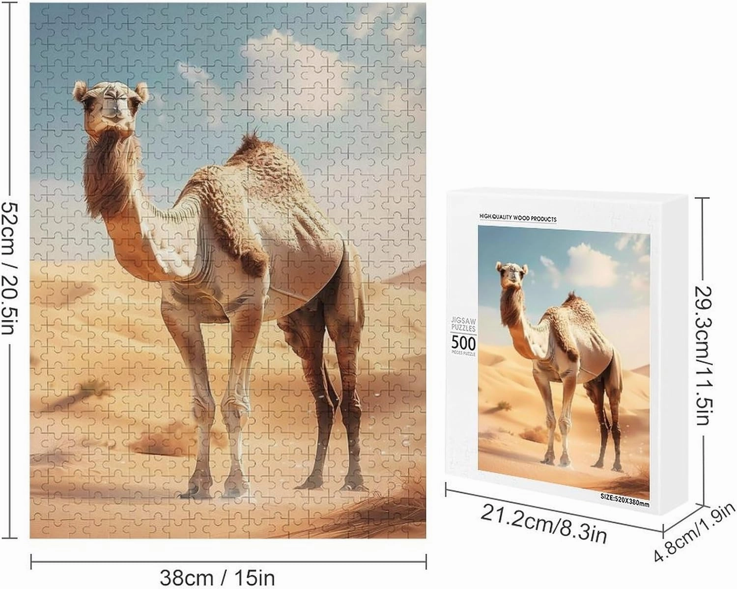 Puzzles for Adults 500 Pieces - The Camel Standing in The Desert Funny Inspirational Wooden Jigsaw Puzzles for Family Activities Games