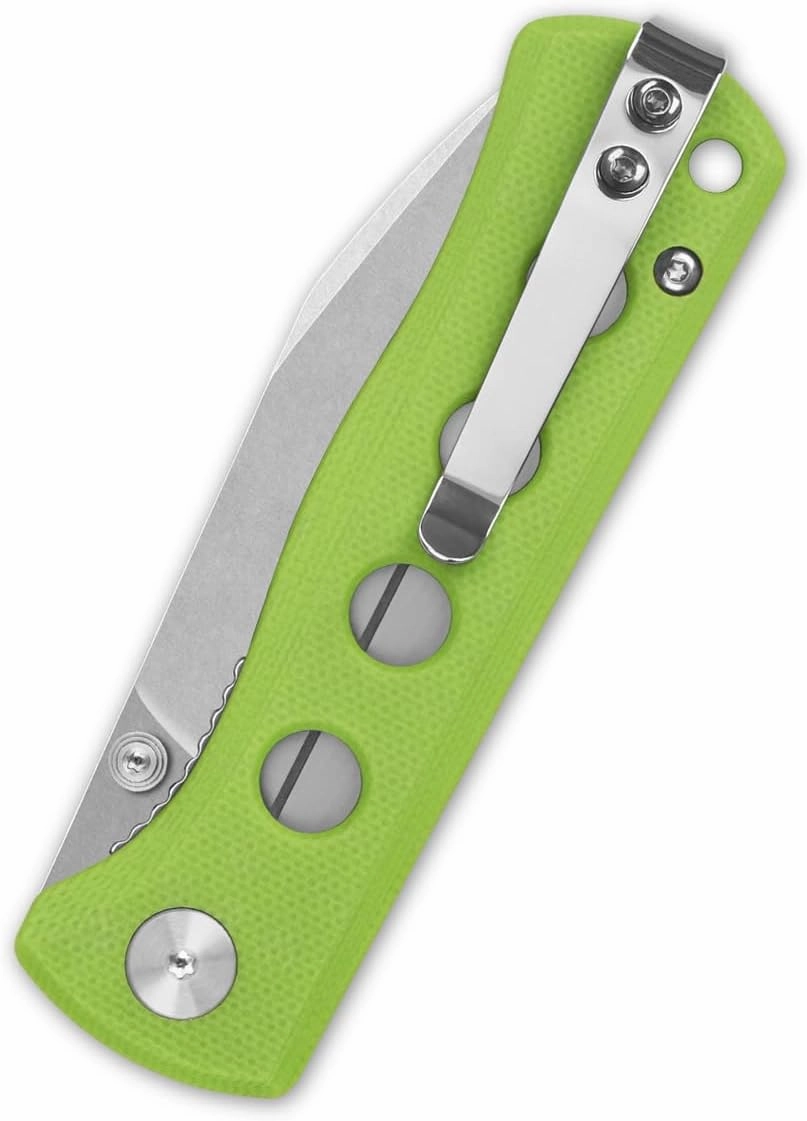 QSP KNIFE CANARY FOLDER POCKET KNIFE, SHARP 14C28N BLADE with COLORFUL G-10 HANDLES (stonewash blade, neon G-10 handle)