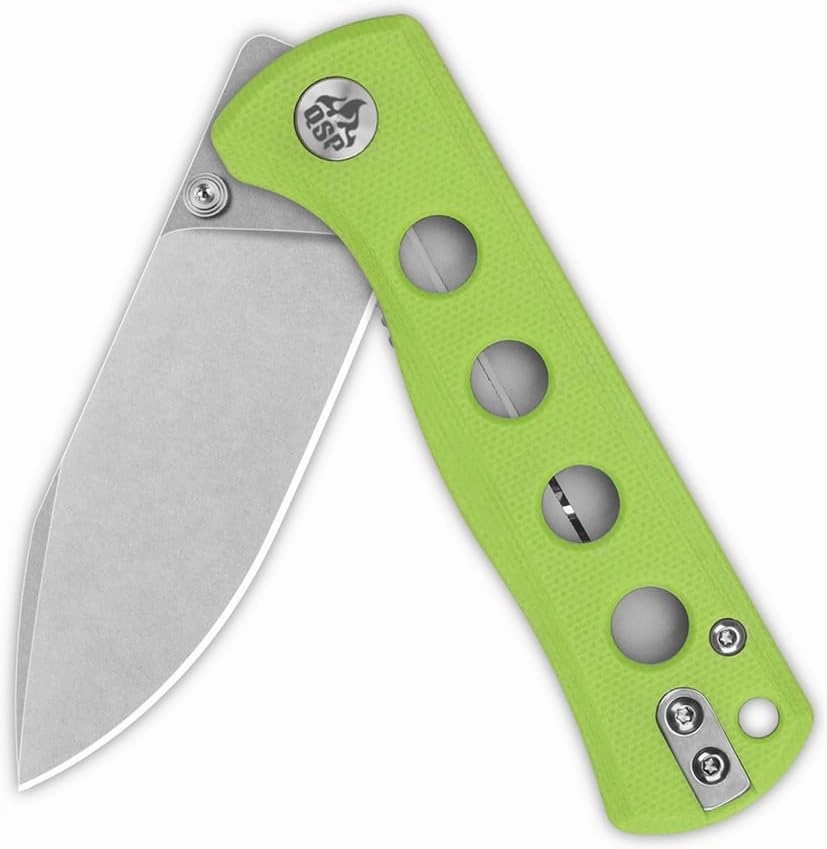 QSP KNIFE CANARY FOLDER POCKET KNIFE, SHARP 14C28N BLADE with COLORFUL G-10 HANDLES (stonewash blade, neon G-10 handle)