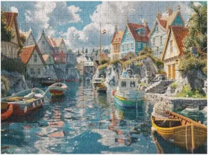 Quaint Coastal Villages with Colorful Fishing Boat 1000 Piece Jigsaw Puzzle for Adults, Home Decor Birthday Party Gift Family Game Toy as Wall Art Decor Poster