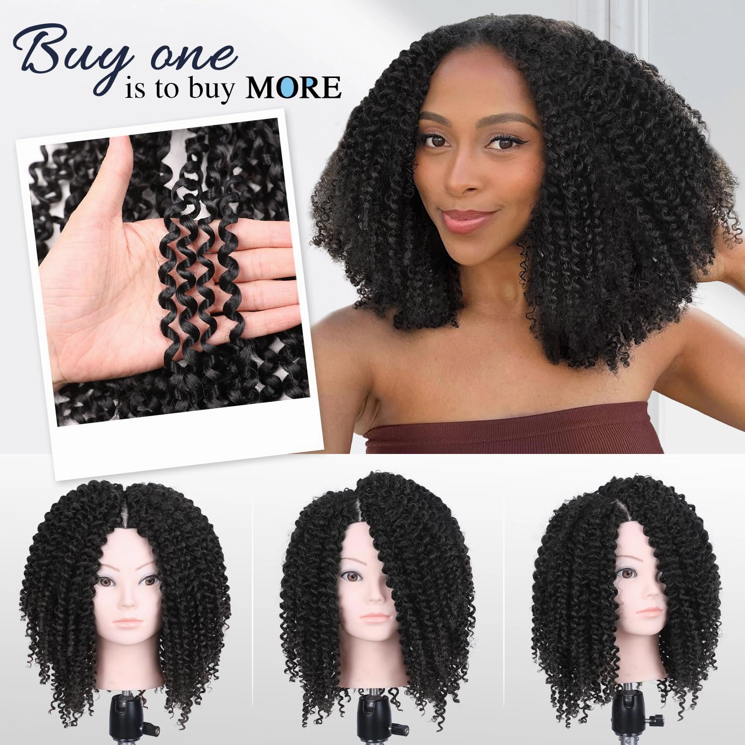 Quantum Love Kinky Curly Crochet Hair Short Marlybob Jerry Curl Hair Extension for Black Women Short Passion Twist Synthetic Hair Extension (3 Pack 10 Inches)