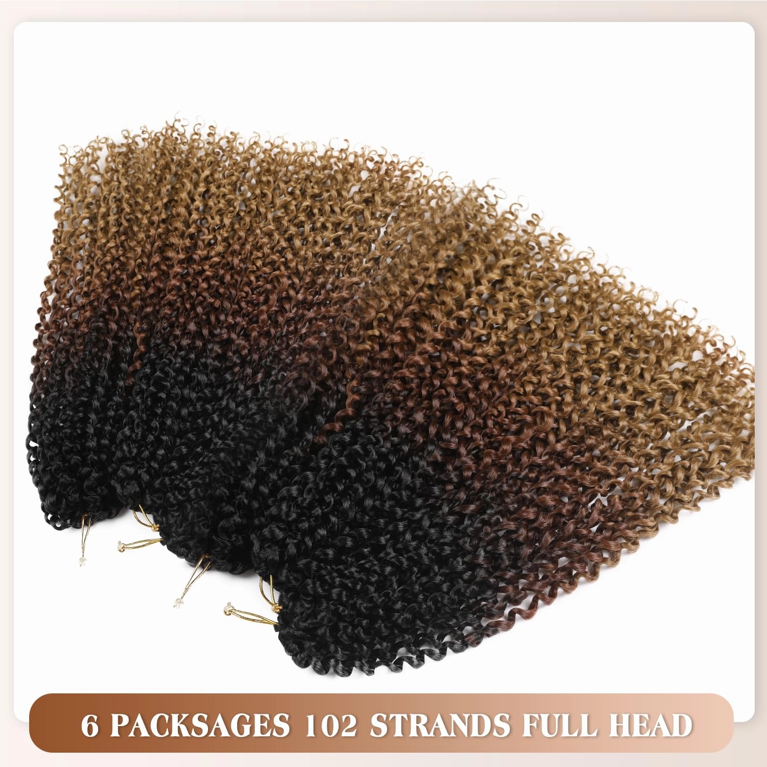 Quantum Love Kinky Curly Crochet Hair Short Marlybob Jerry Curl Ombre Blonde Brown Hair Extension for Black Women Short Passion Twist Synthetic Hair Extension (6 Pack 18 Inches)