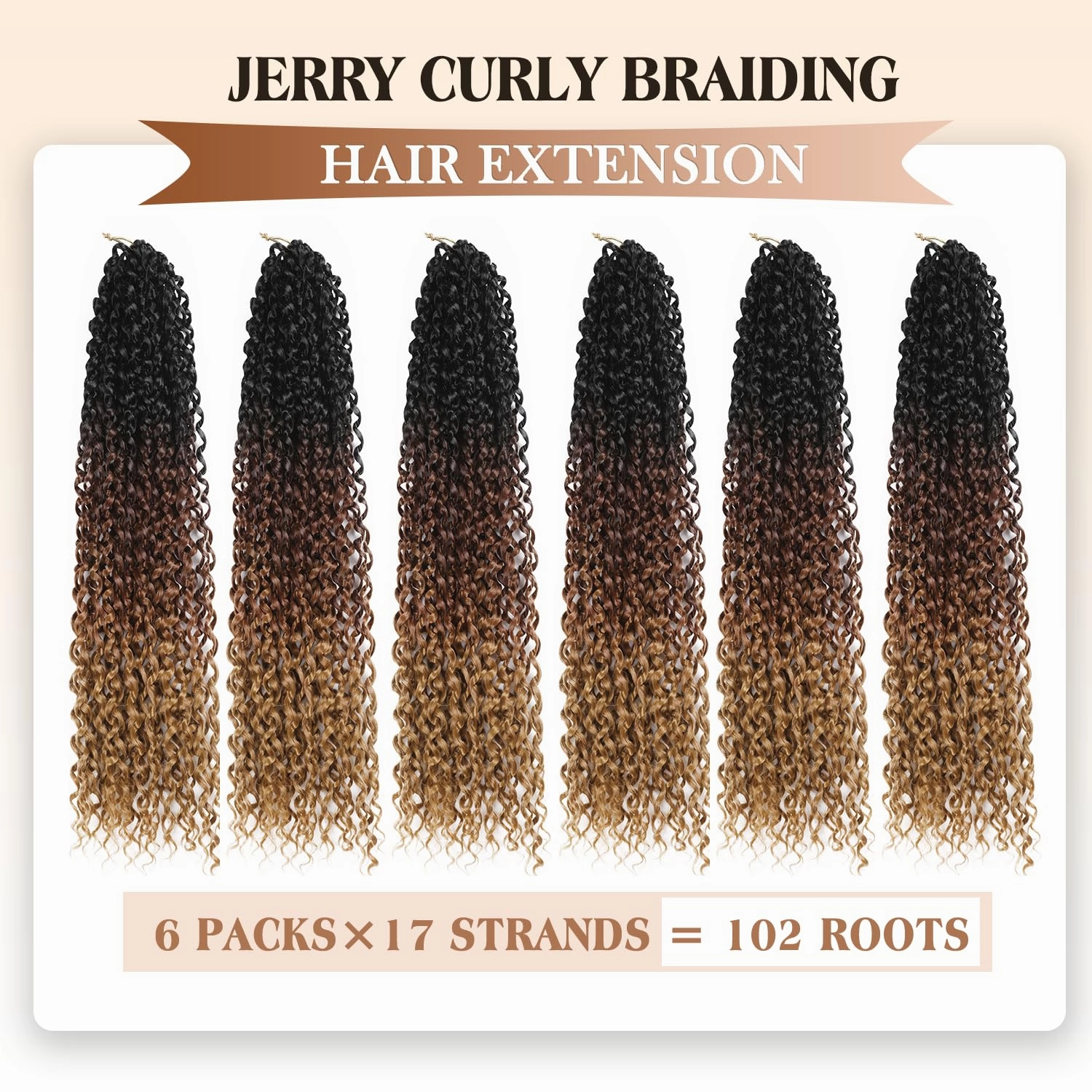 Quantum Love Kinky Curly Crochet Hair Short Marlybob Jerry Curl Ombre Blonde Brown Hair Extension for Black Women Short Passion Twist Synthetic Hair Extension (6 Pack 18 Inches)