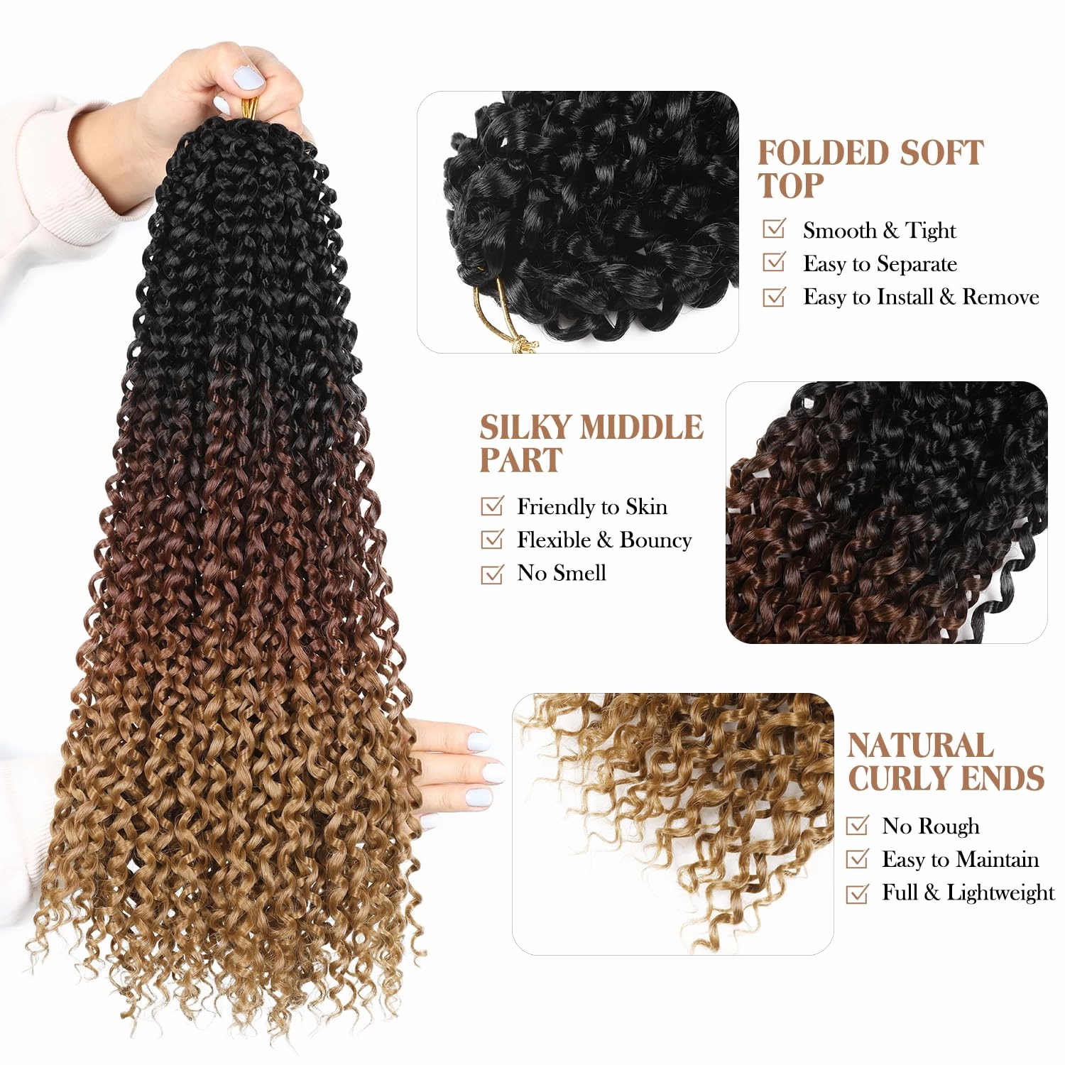 Quantum Love Kinky Curly Crochet Hair Short Marlybob Jerry Curl Ombre Blonde Brown Hair Extension for Black Women Short Passion Twist Synthetic Hair Extension (6 Pack 18 Inches)