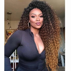 Quantum Love Kinky Curly Crochet Hair Short Marlybob Jerry Curl Ombre Blonde Brown Hair Extension for Black Women Short Passion Twist Synthetic Hair Extension (6 Pack 18 Inches)