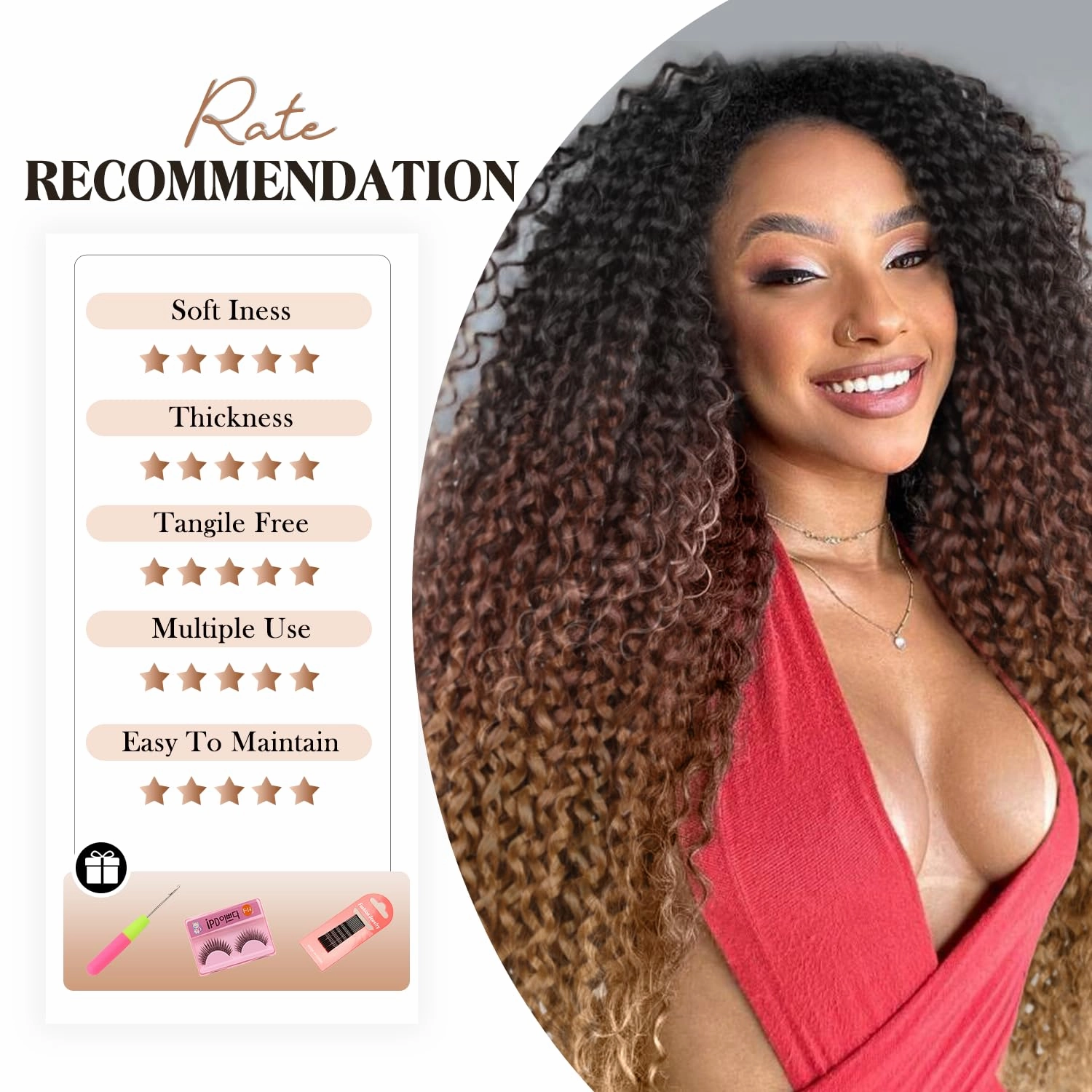 Quantum Love Kinky Curly Crochet Hair Short Marlybob Jerry Curl Ombre Blonde Brown Hair Extension for Black Women Short Passion Twist Synthetic Hair Extension (6 Pack 18 Inches)