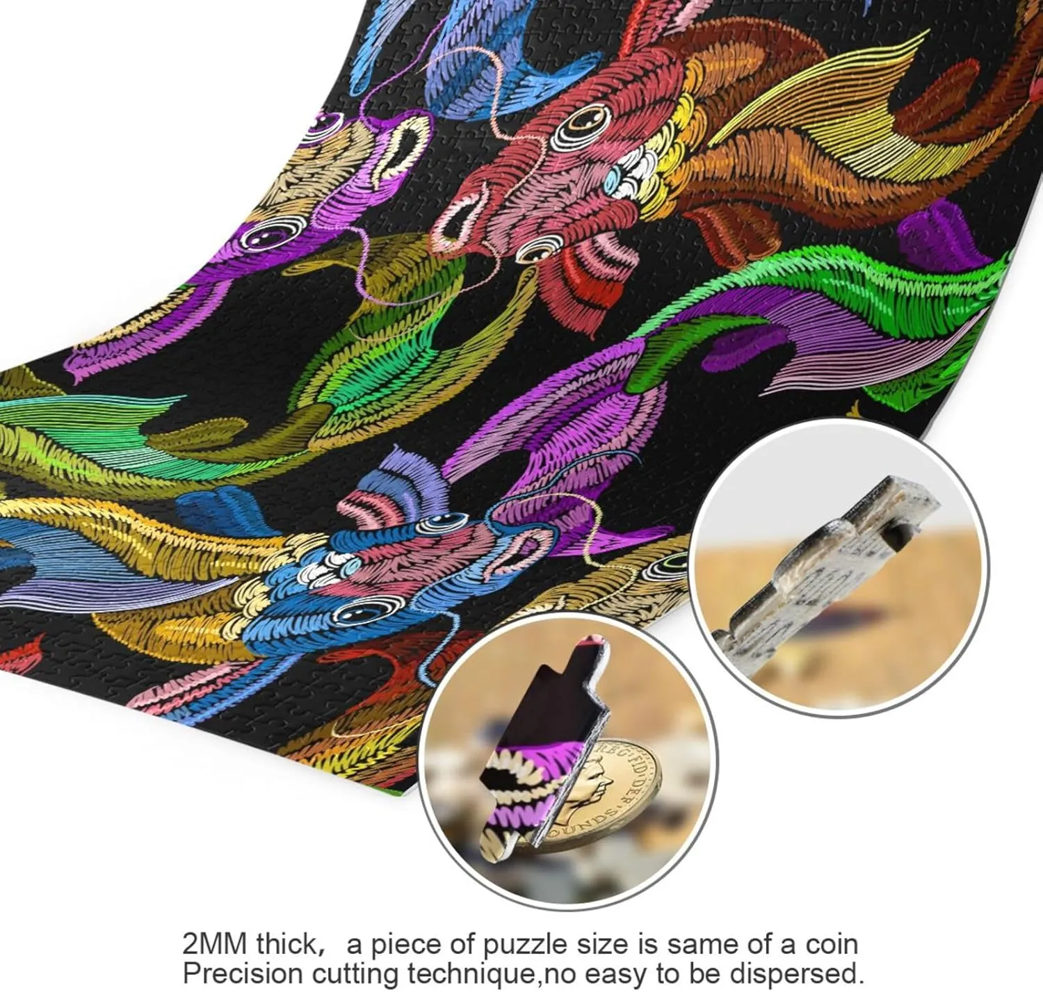QUGRL Koi Fish Colorful Jigsaw Puzzle 1000 Pieces for Adults Teens Embroidery Japan DIY Wall Art Intellectual Decompressing Educational Fun Game