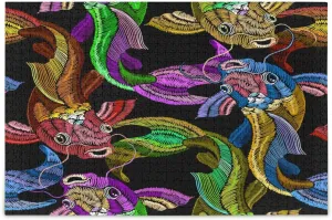 QUGRL Koi Fish Colorful Jigsaw Puzzle 1000 Pieces for Adults Teens Embroidery Japan DIY Wall Art Intellectual Decompressing Educational Fun Game