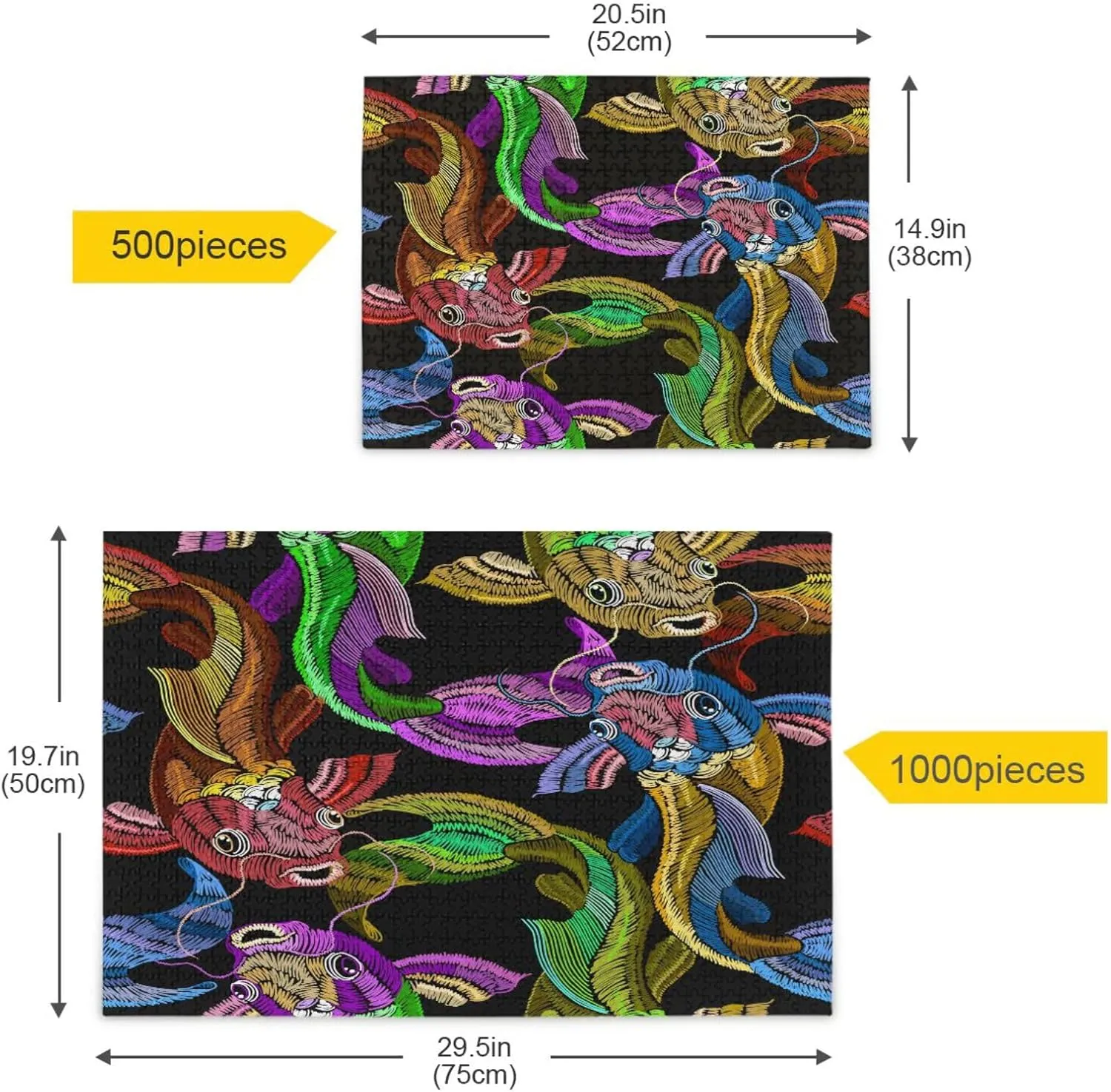 QUGRL Koi Fish Colorful Jigsaw Puzzle 1000 Pieces for Adults Teens Embroidery Japan DIY Wall Art Intellectual Decompressing Educational Fun Game