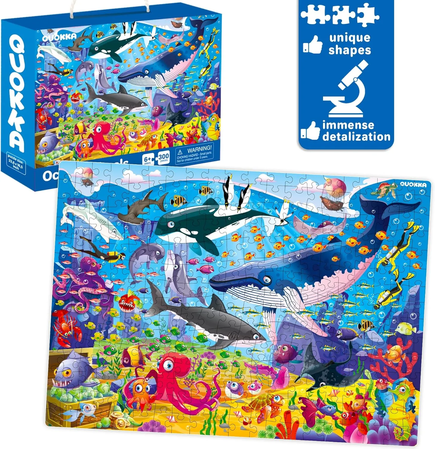 QUOKKA 300 Pieces Puzzles for Kids Ages 8-10 - 3X Set Floor Jigsaw Puzzles - Toy for Learning Ocean & Vimel & Bugs for 10-12 Year Old – Jigsaw Educational Game Gift for Boys and Girls