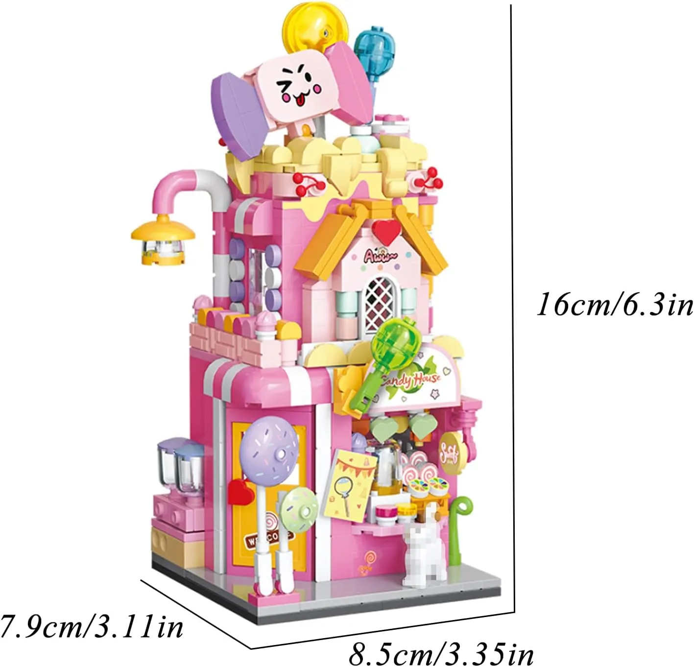 Rainbow Candy House Building Blocks Model Set, City MOC Creative Store Model DIY Toys, 498 Pcs Simulation Architecture Building Bricks, Gift for Kids and Adults (Multicolor)