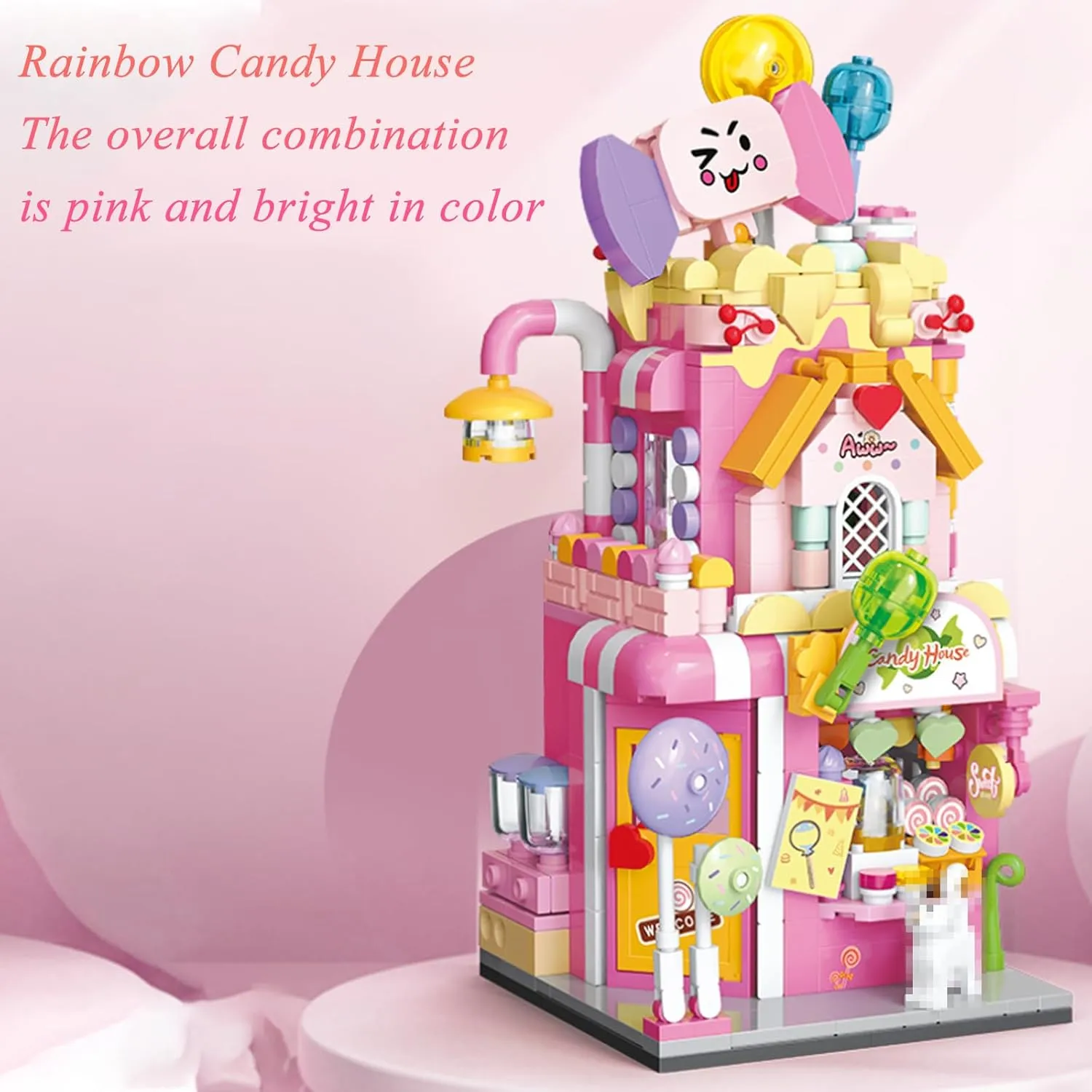 Rainbow Candy House Building Blocks Model Set, City MOC Creative Store Model DIY Toys, 498 Pcs Simulation Architecture Building Bricks, Gift for Kids and Adults (Multicolor)