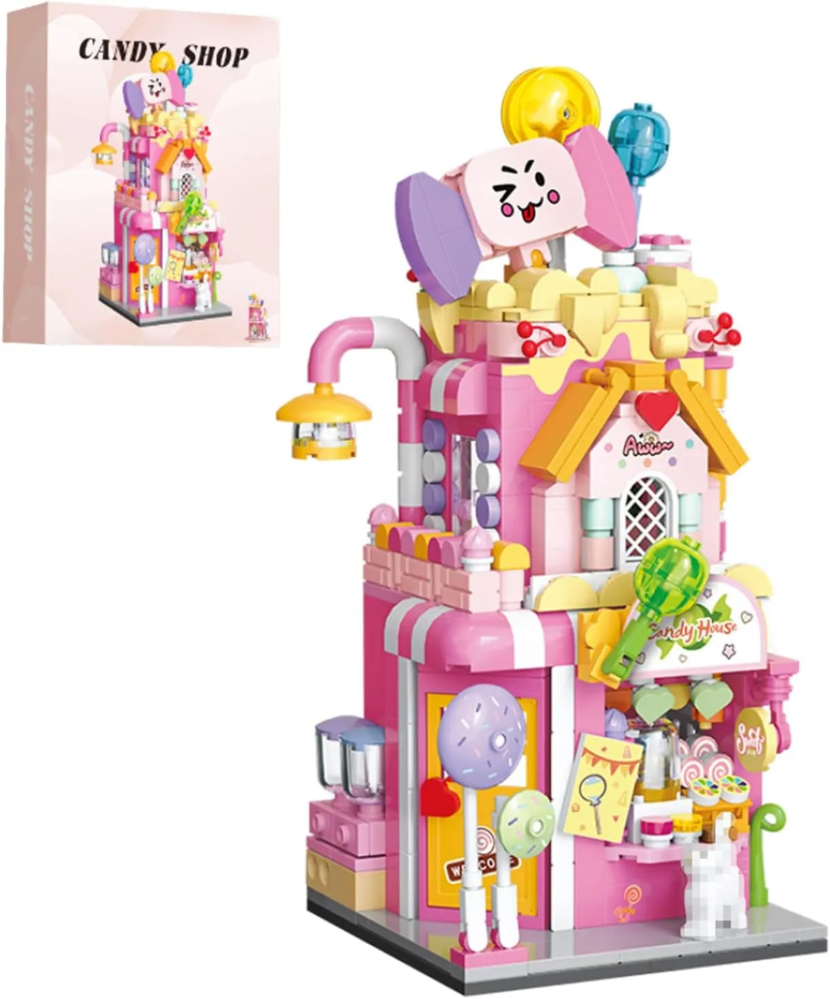 Rainbow Candy House Building Blocks Model Set, City MOC Creative Store Model DIY Toys, 498 Pcs Simulation Architecture Building Bricks, Gift for Kids and Adults (Multicolor)