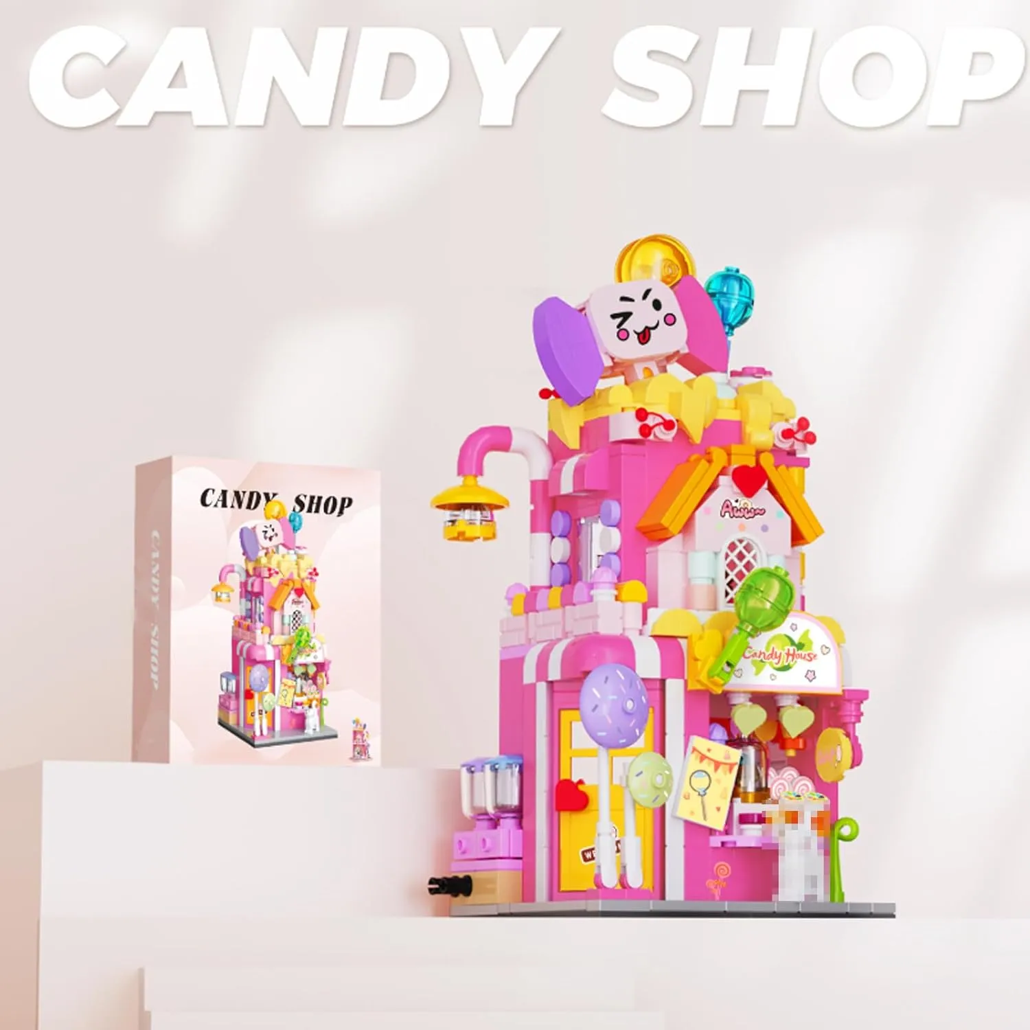 Rainbow Candy House Building Blocks Model Set, City MOC Creative Store Model DIY Toys, 498 Pcs Simulation Architecture Building Bricks, Gift for Kids and Adults (Multicolor)