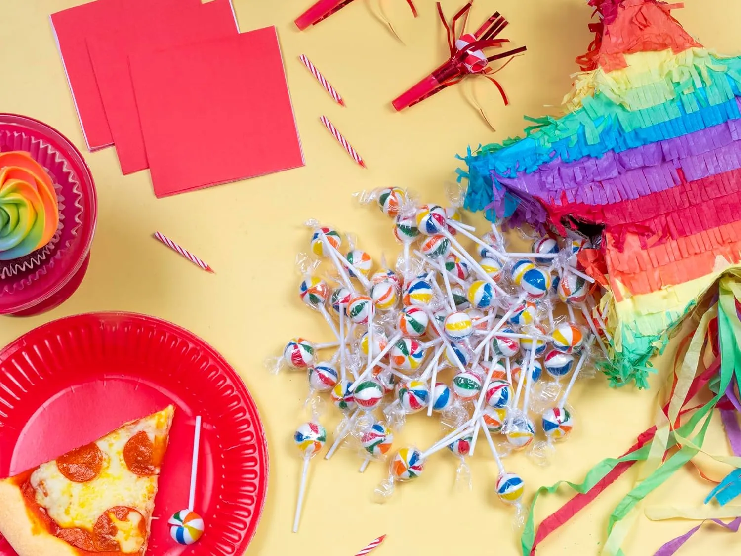 Rainbow Lollipops - 3 Pounds - Rainbow Parade Throws - Beach Ball Pops - Fruit Punch Flavored - Birthday Parties, Carnivals & Events - Colorful Individually Wrapped Suckers​