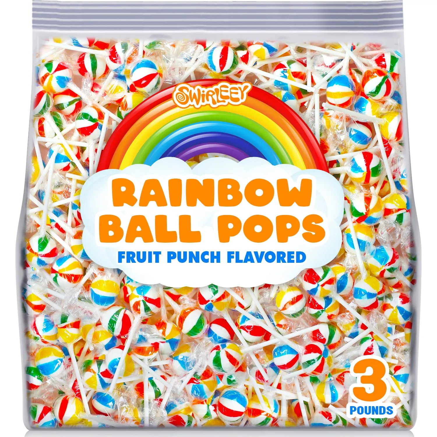 Rainbow Lollipops - 3 Pounds - Rainbow Parade Throws - Beach Ball Pops - Fruit Punch Flavored - Birthday Parties, Carnivals & Events - Colorful Individually Wrapped Suckers​