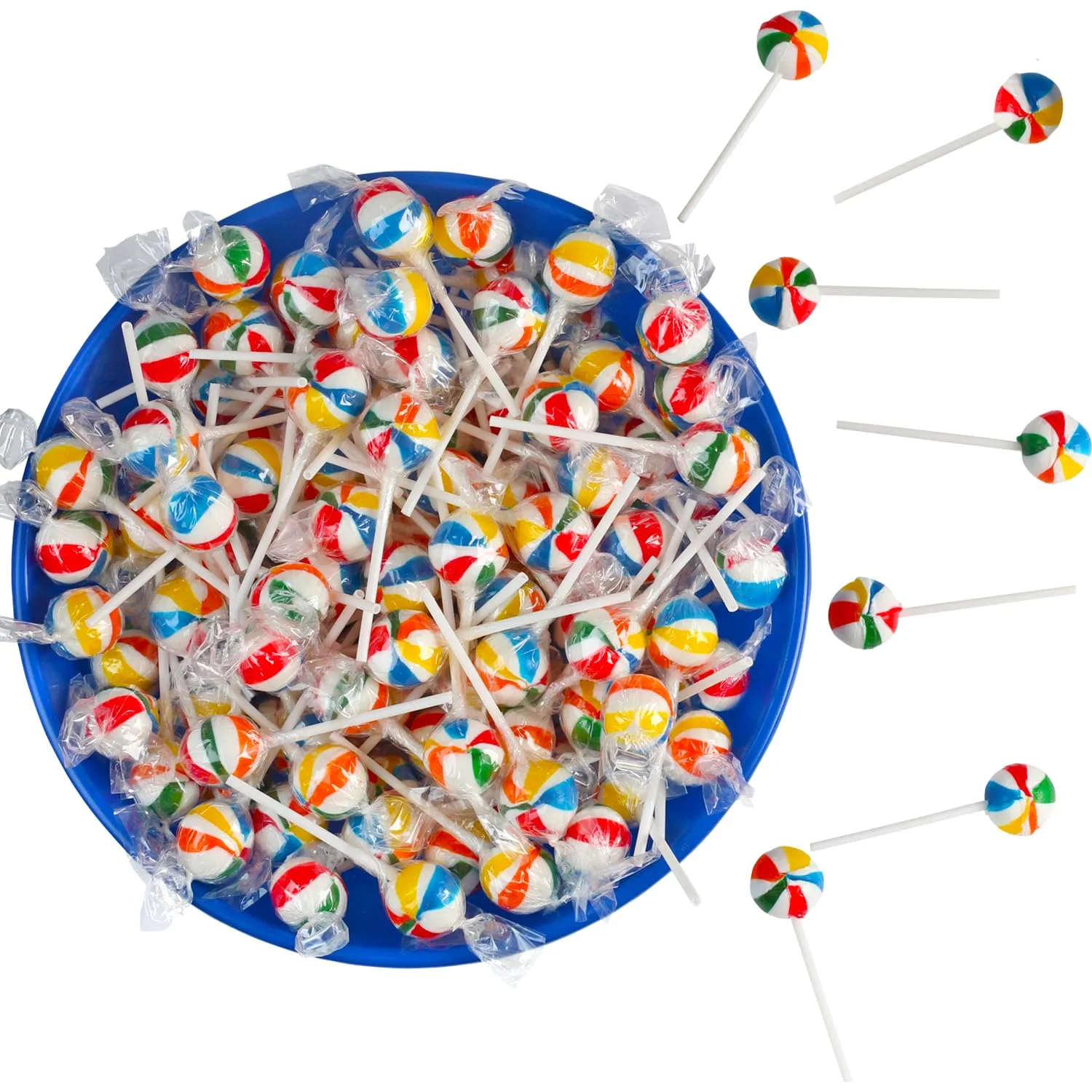 Rainbow Lollipops - 3 Pounds - Rainbow Parade Throws - Beach Ball Pops - Fruit Punch Flavored - Birthday Parties, Carnivals & Events - Colorful Individually Wrapped Suckers​