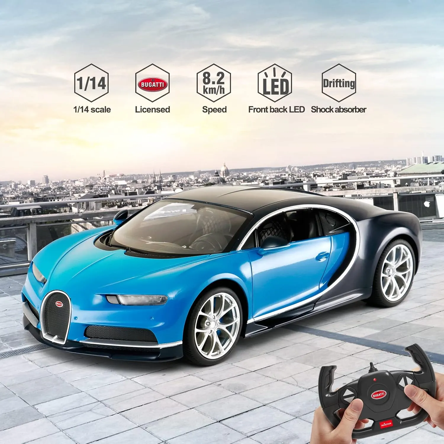 RASTAR RC Bugatti Chiron Remote Control Car, 1/14 RASTAR Bugatti Chiron RC Car - Blue