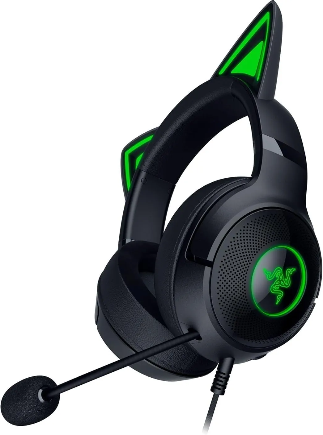 Razer Kraken Kitty V2 USB Wired RGB Headset: Chroma Kitty Ears - Stream Reactive Lighting - HyperClear Cardioid Mic - Triforce 40 mm Drivers - 7.1 Surround Sound - Classic Black (Renewed)