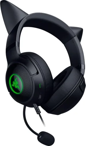 Razer Kraken Kitty V2 USB Wired RGB Headset: Chroma Kitty Ears - Stream Reactive Lighting - HyperClear Cardioid Mic - Triforce 40 mm Drivers - 7.1 Surround Sound - Classic Black (Renewed)