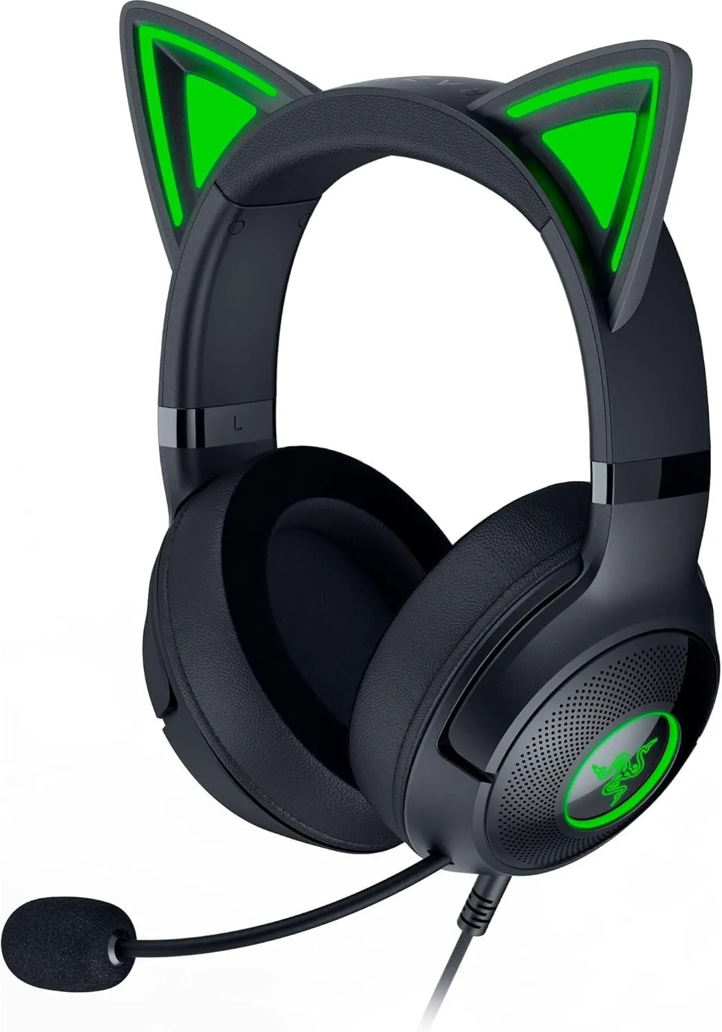 Razer Kraken Kitty V2 USB Wired RGB Headset: Chroma Kitty Ears - Stream Reactive Lighting - HyperClear Cardioid Mic - Triforce 40 mm Drivers - 7.1 Surround Sound - Classic Black (Renewed)