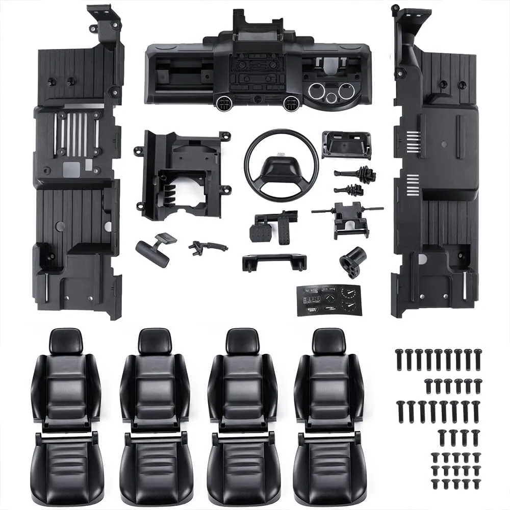 RC Car Interior Kit Simulation Center Kit - Simulation Cockpit & 4 Simulation Seats for 1/10 TRX4 Defender RC Car Upgrades Parts (Black)