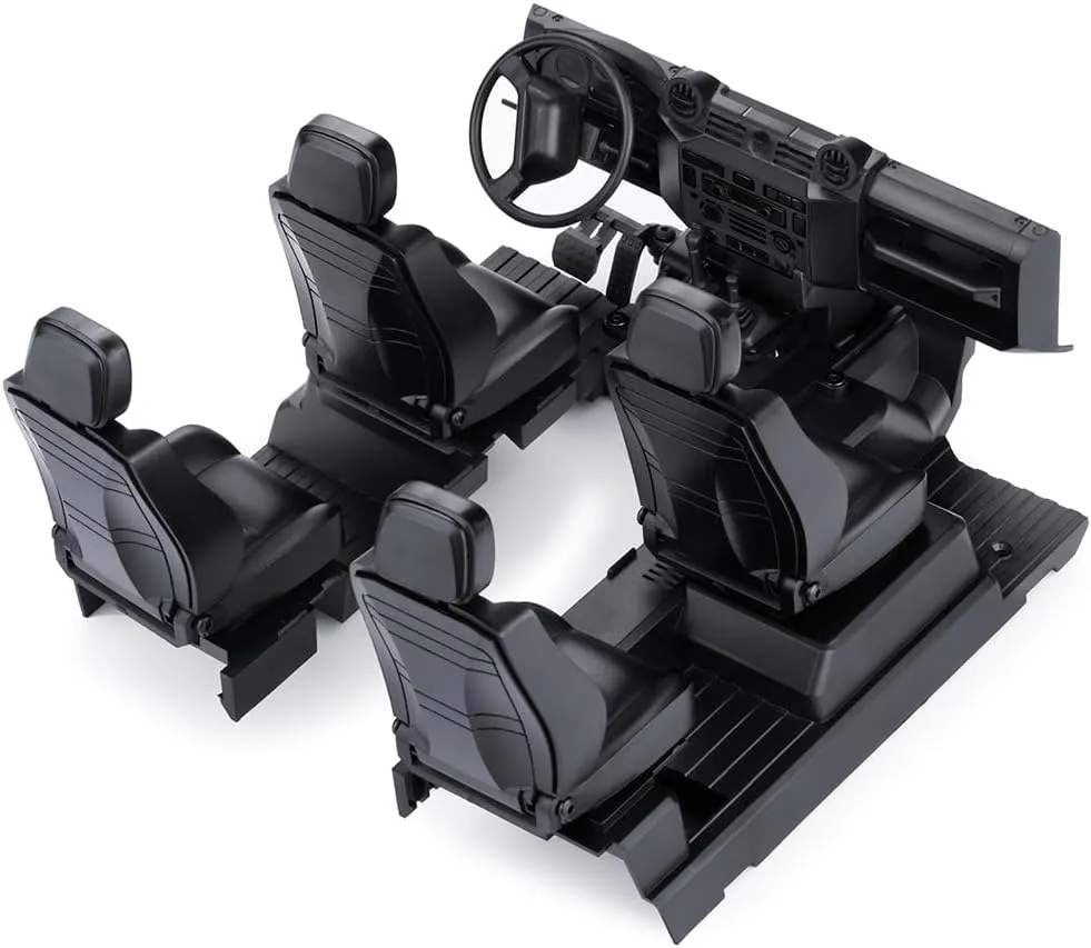 RC Car Interior Kit Simulation Center Kit - Simulation Cockpit & 4 Simulation Seats for 1/10 TRX4 Defender RC Car Upgrades Parts (Black)