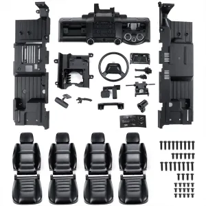 RC Car Interior Kit Simulation Center Kit - Simulation Cockpit & 4 Simulation Seats for 1/10 TRX4 Defender RC Car Upgrades Parts (Black)