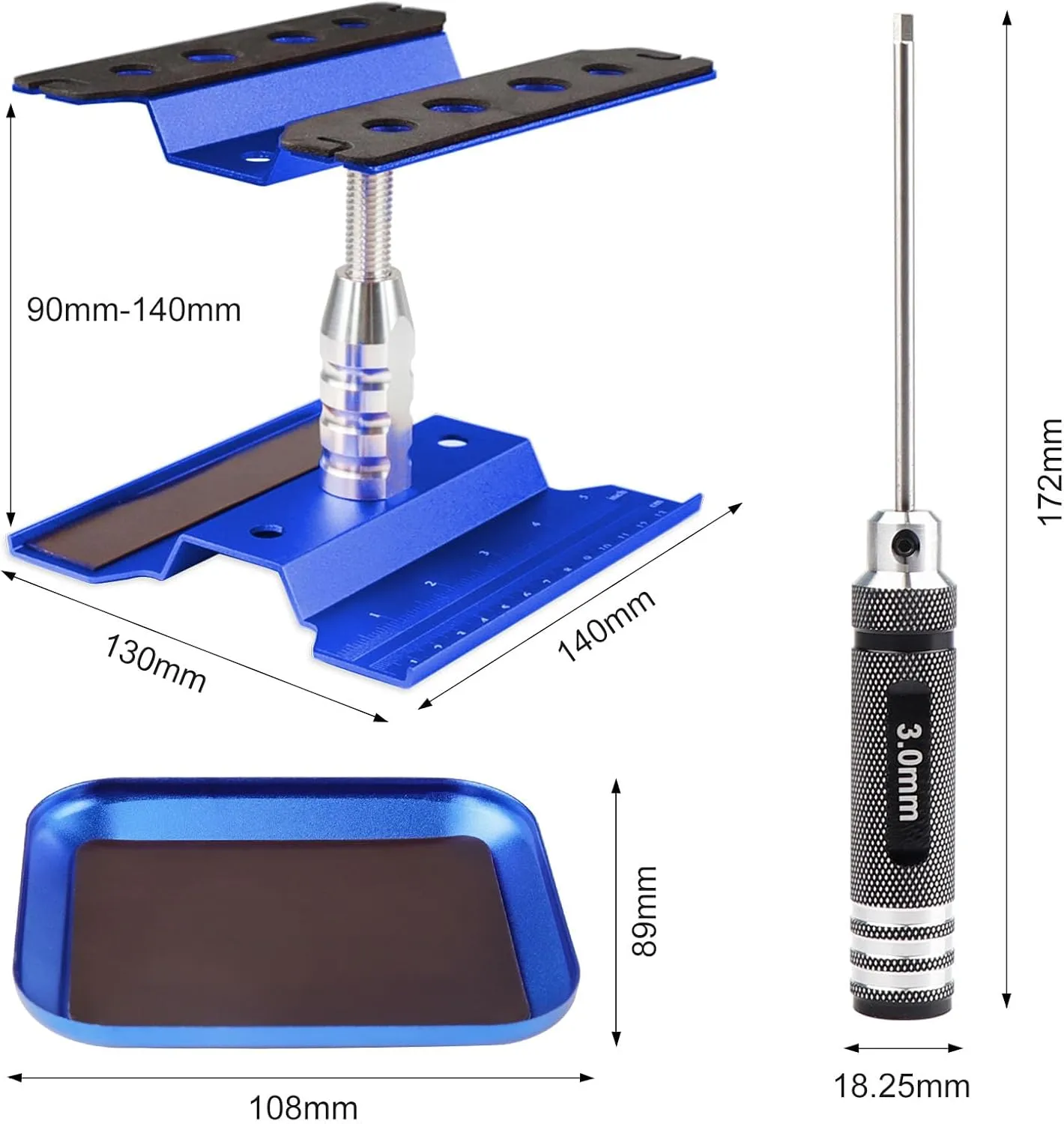 RC Car Stand RC Work Stand 360° Rotation RC Car Repair Workstation RC Hex Driver Tool Kit M3 Screws Box for 1/10 1/12 1/16 1/18 RC Car SC Truck Buggy Crawler (Blue)