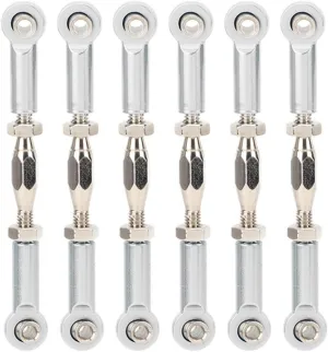 RC Car Turnbuckle, 6Pcs Adjustable Servo Links Tie Rod Aluminum Alloy RC Pull Rod Turnbuckle Rod Linkage Set for RC Hobby Car Model(Silver) Rc Steering Linkage Dilwe Tie Rods Buckle