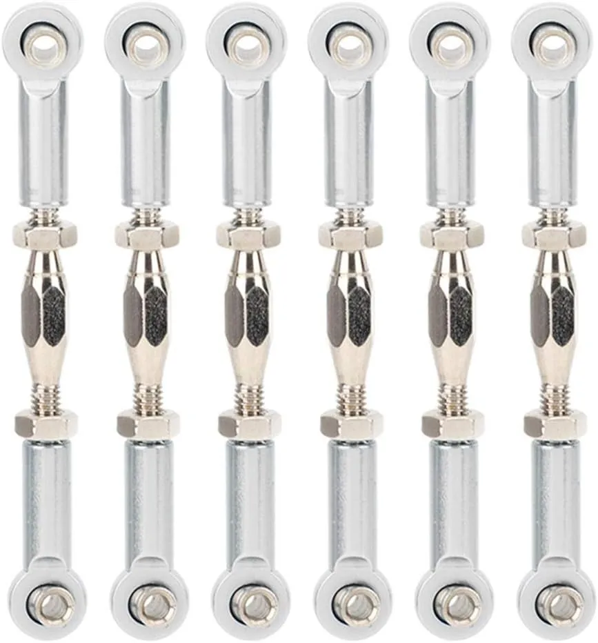 RC Car Turnbuckle, 6Pcs Adjustable Servo Links Tie Rod Aluminum Alloy RC Pull Rod Turnbuckle Rod Linkage Set for RC Hobby Car Model(Silver) Rc Steering Linkage Dilwe Tie Rods Buckle