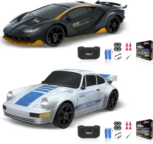 RC Cars Remote Control Car, 1/24 2.4GHz 4WD Drift Car High Speed RC Cars Racing Cars with Cool Lights, Two Rechargeable Batteries and Extra Tires Toy Car for Kids Boys Adults