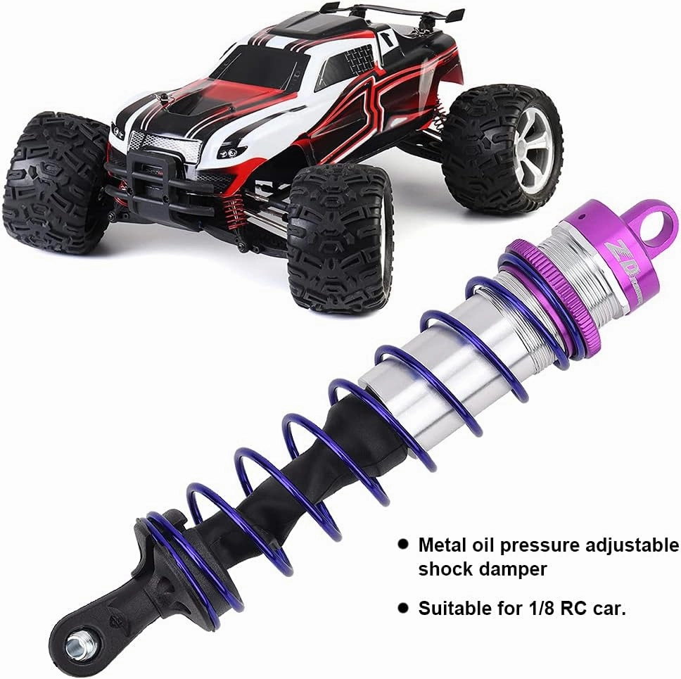 RC Car Front Adjustable Metal Oil Pressure Damper, Front Rear Oil Pressure Shock Absorbers for 1/8 RC Car with Easy Installation, Long Service Life, (PURPLE)