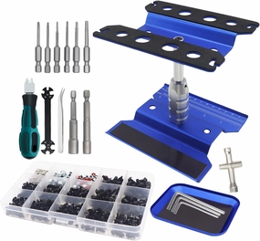 RC Stand and 520PCS RC Screws Kit & RC Screwdrivers and Screws Pallet Kit for 1/8 1/10 1/12 1/16 1/18 Scale Traxxas Redcat Arrma Axial RC4WD HSP HPI SCX10 Losi RC Crawler Truck Buggy(Blue)
