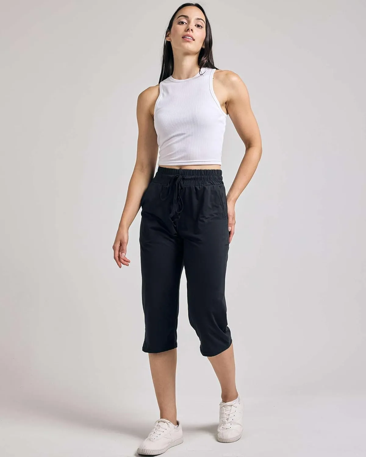 Real Essentials 3-Pack: Women's Capri Open Bottom Soft Sweatpants with Drawstring (Available in Plus Size)
