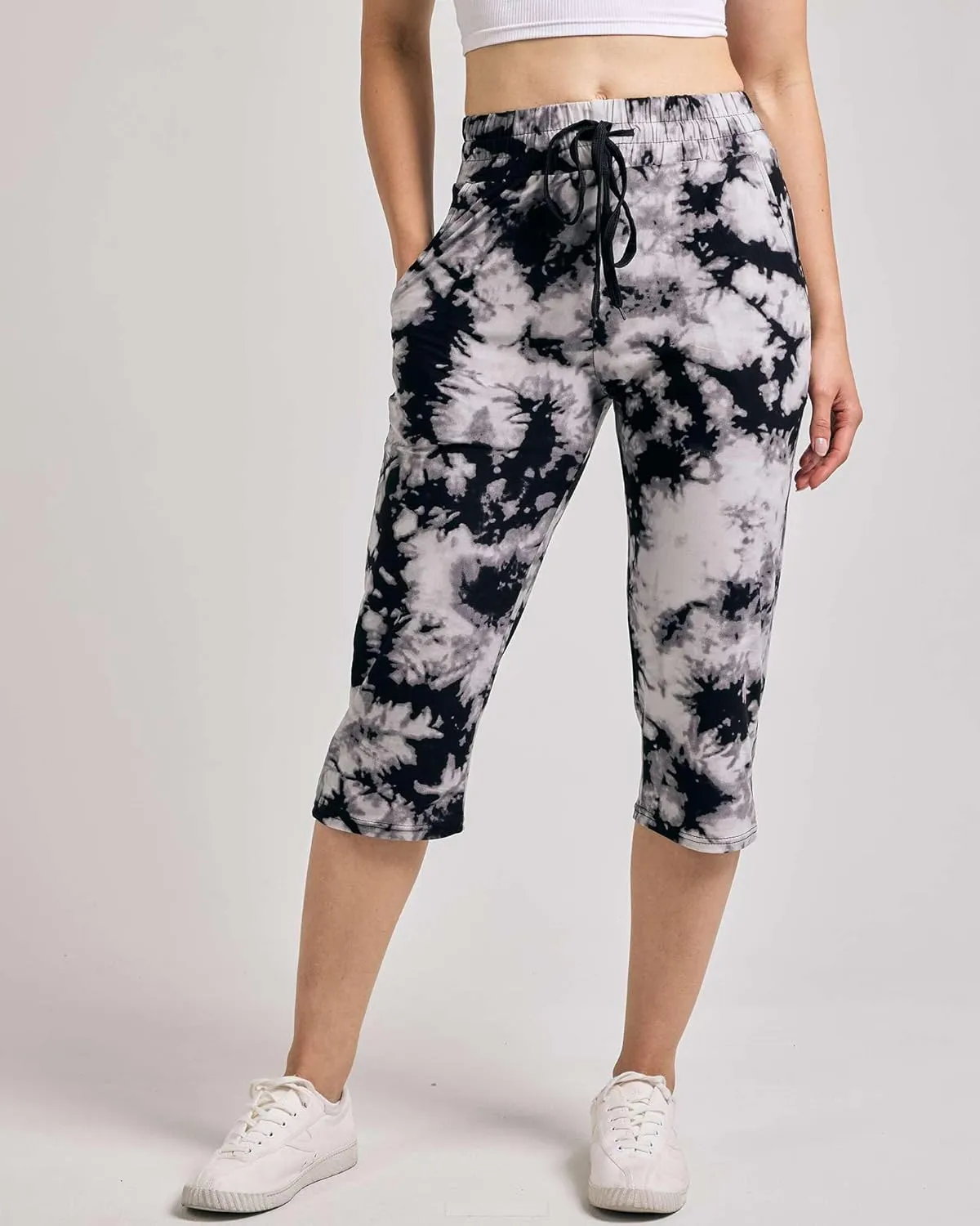 Real Essentials 3-Pack: Women's Capri Open Bottom Soft Sweatpants with Drawstring (Available in Plus Size)