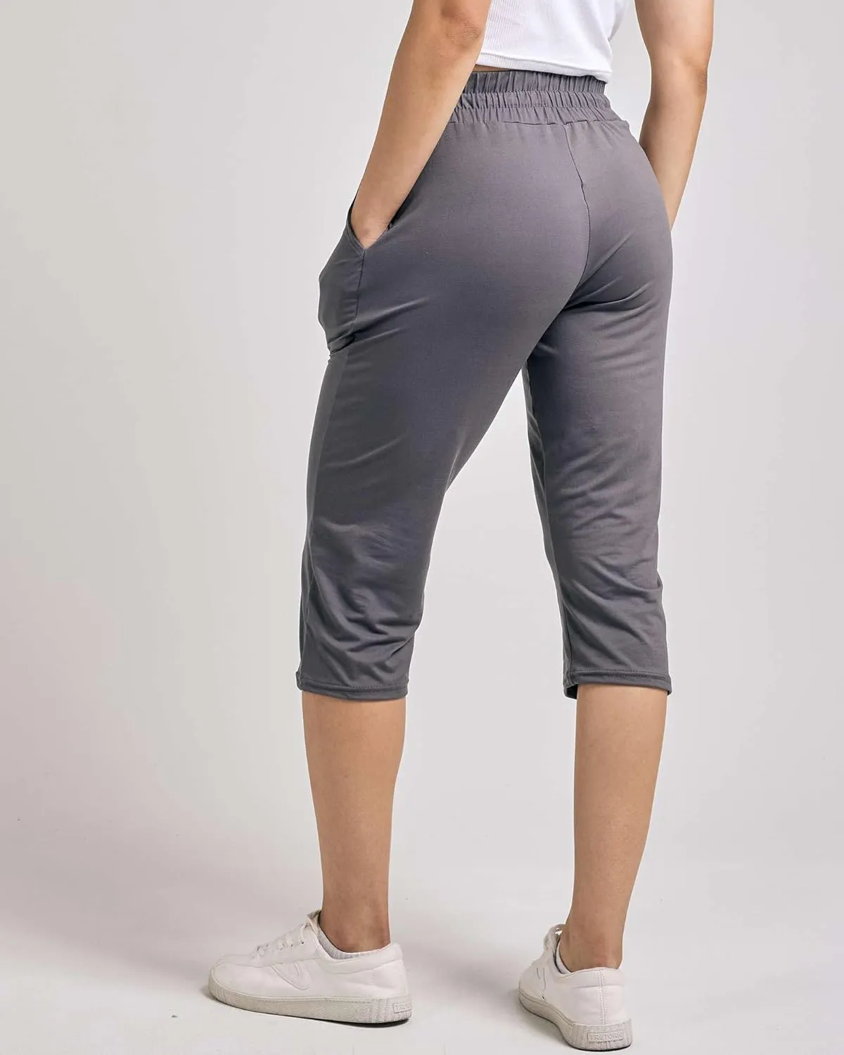 Real Essentials 3-Pack: Women's Capri Open Bottom Soft Sweatpants with Drawstring (Available in Plus Size)